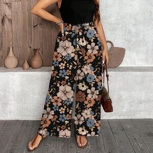 SHEIN Black Floral Wide Leg Pants NWOT